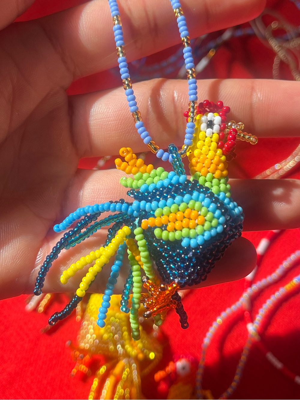 Handcrafted  Beaded rooster Pendant Necklace -
